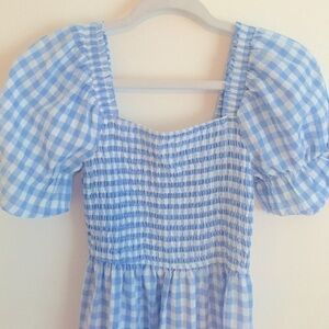 Blue & White Smocked Midi Dress Small